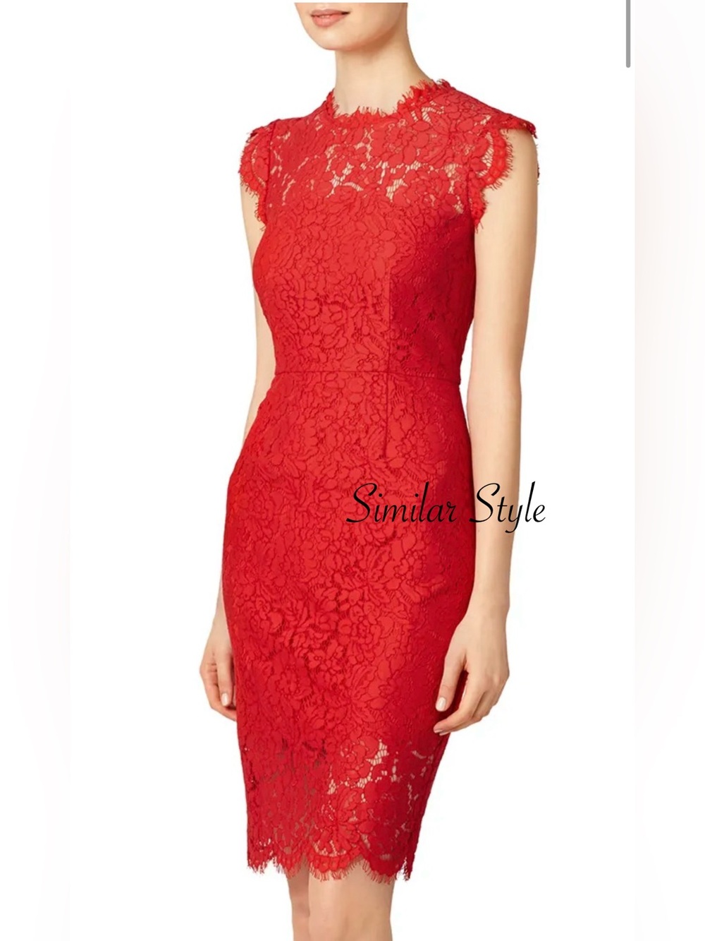 Tadashi Shoji Red Floral Lace Illusion Neck Sheath Dress Size 10 - Picture 10 of 11